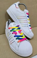 ADIDAS SUPERSTAR SCARPE DA GINNASTICA TAGLIA UK 4 BIANCHE PRIDE MULTICOLORE IMMACOLATE 