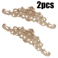 2Pcs Wood Carved Corner Onlay Applique Unpainted Frame Decals Home Furniture USA