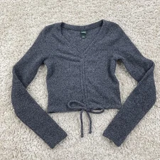 Wild Fable Fuzzy Soft Crop Top Gray Black Speckled XS Women’s Long Sleeve