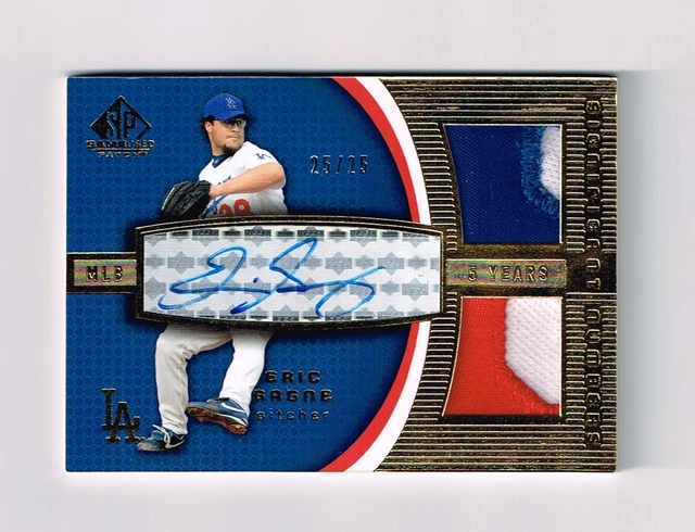 ERIC GAGNE 2004 SP GAME USED AUTO DUAL PATCH CARD # 25/25 LOS ANGELES DODGERS