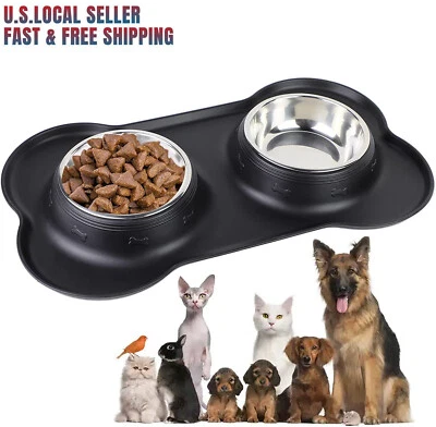 LYDIA'S DEAL Stainless Steel Pet Dog Cat Bowl Non-Skid Non-Spill Silicone Mat Food&Water Dish