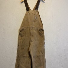 Worn Carhartt Bib Overalls Brown Beige Double Knee Work Pants Large No Size Tag