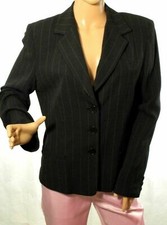 Ann Taylor Women's Blazer Size 8 Pen Striped Black Wool Blend Jacket 3 Buttons