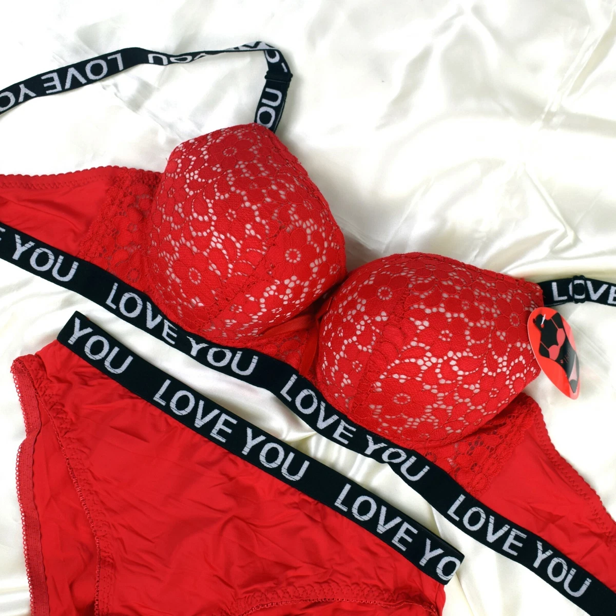 Sexy Bra Set Push Up Red Printed Ladies Underwear Sets Lingerie Briefs