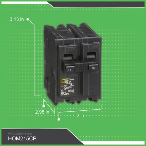 Homeline Circuit Breaker, Mini, 15 A, 2 -Pole, 120/240 V, Fixed Trip, Plug Mount - Picture 7 of 12