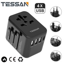 Universal Reiseadapter Weltweit 4 USB Anschlüsse für UK US 224+ Ländern Schwarz