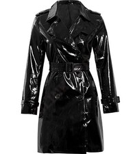 Women Trench Vinyl Shiny Gothic Coat Pvc Emo Top Quality Faux Leather Black Coat