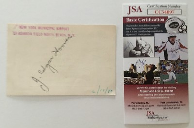 J. Edgar Hoover Signed Autographed 3 x 4.5 Cut JSA Certified FBI Director