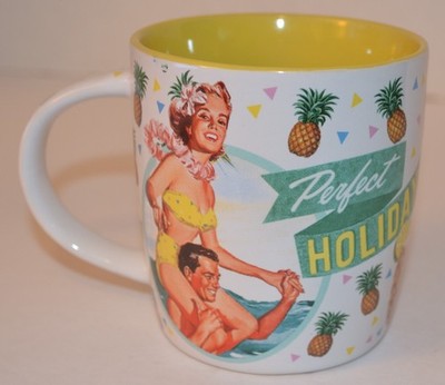NOSTALGIC ART PERFECT HOLIDAY RETRO PINEAPPLE  PINK FLAMINGO COFFEE TEA MUG