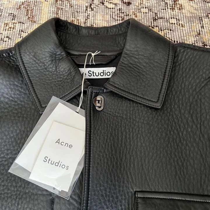 Unused Acne Studious Leather Chore Jacket Outer Mens Size 46 Black Color image 3