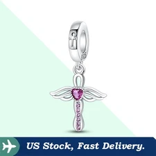 KUNSIR 925 Sterling Silver Charm For Bracelet Angel Cross Pendant Charm DIY Gift