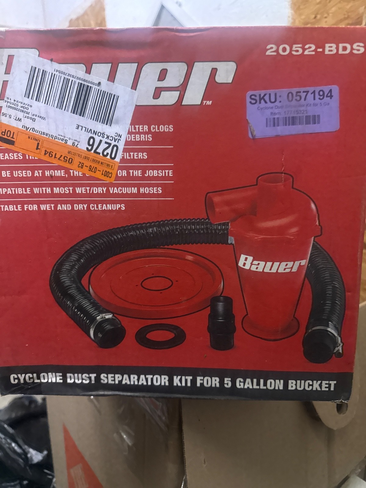 Bauer Cyclone Dust Separator Kit Red with Hose & Connectors 2052-BDS