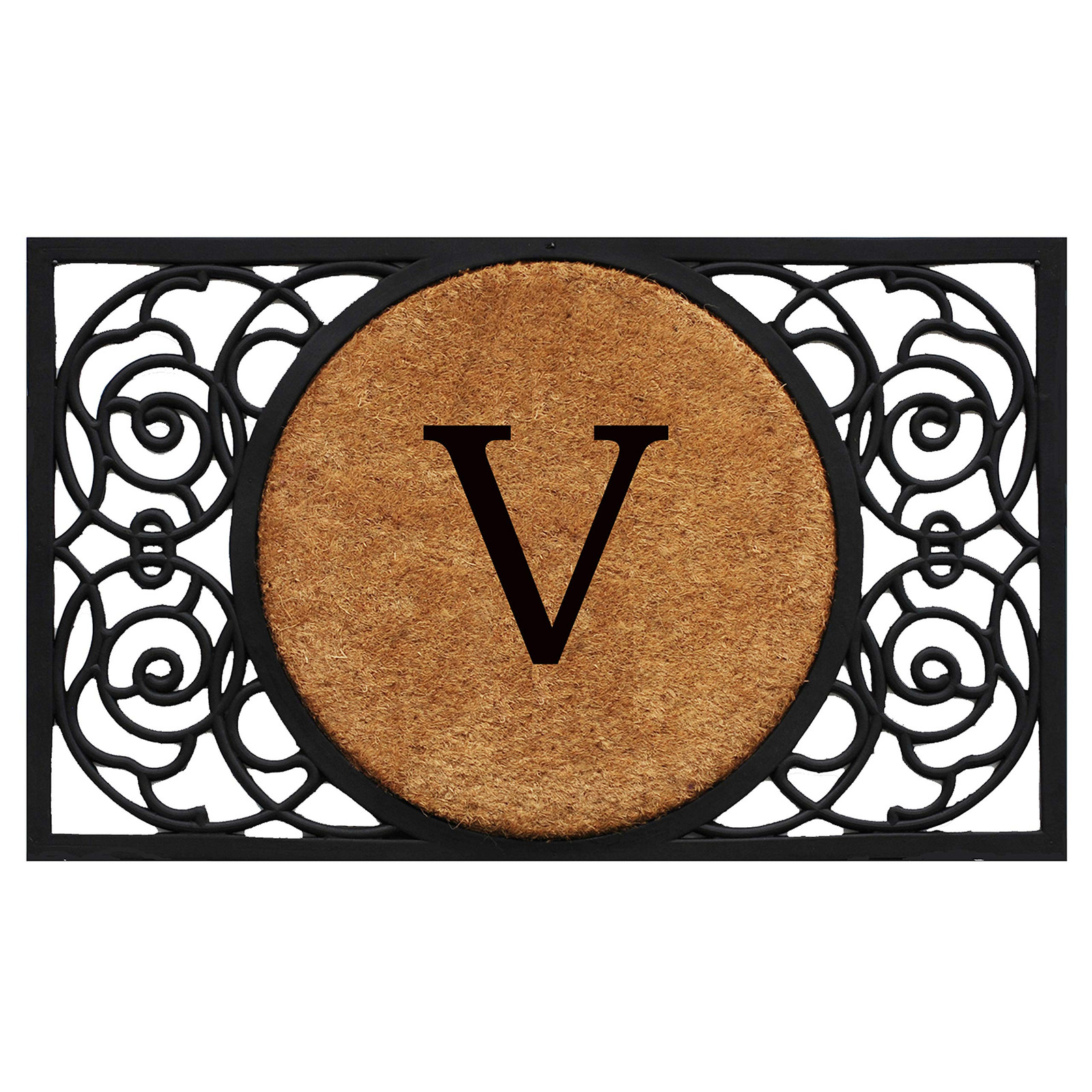 Armada Circle Monogram Doormat 18x30 Inch for Letter V