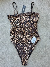 Boohoo Leopard Print Essentials Bandeau Swimsuit