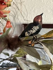 Krebs Christmas Ornaments Glass Birds W Clip (3) Green & Brown Feather NIB