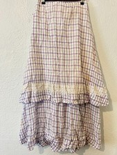 Antique Edwardian XS 1900s Purple Gingham Plaid Cotton Tiered Skirt Petticoat