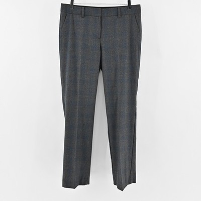 Elie Tahari Plaid Pants Womens Size 12 Virgin Wool Gray Blue Straight Trousers