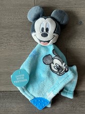 NEW Disney Baby HTF Blue Mickey Mouse Fleece Lovey Security Blanket Teether