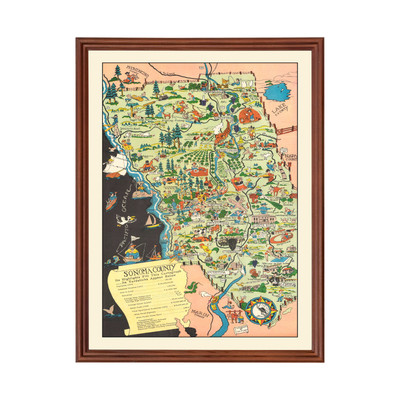 Old Map of Sonoma County, CA 1951 - Vintage California Art