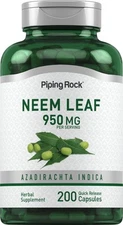 Neem Leaf Capsules 950mg | 200 Pills | Herb Extract Supplement | by Piping Rock