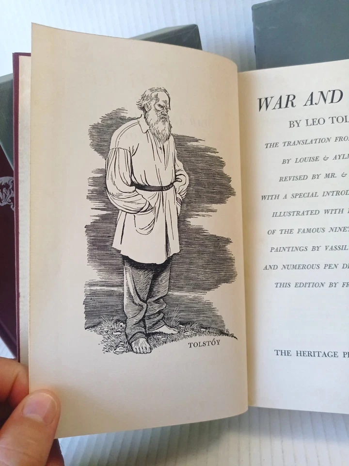 War and Peace by Leo Tolstoy 1938 Heritage Press 2 volumes slipcases DEFECT read - Image 4 of 4