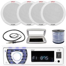 Pyle 1-DIN Bluetooth Marine MP3 Stereo W/White Cover, 4x 6.5'' 400W Max Speakers