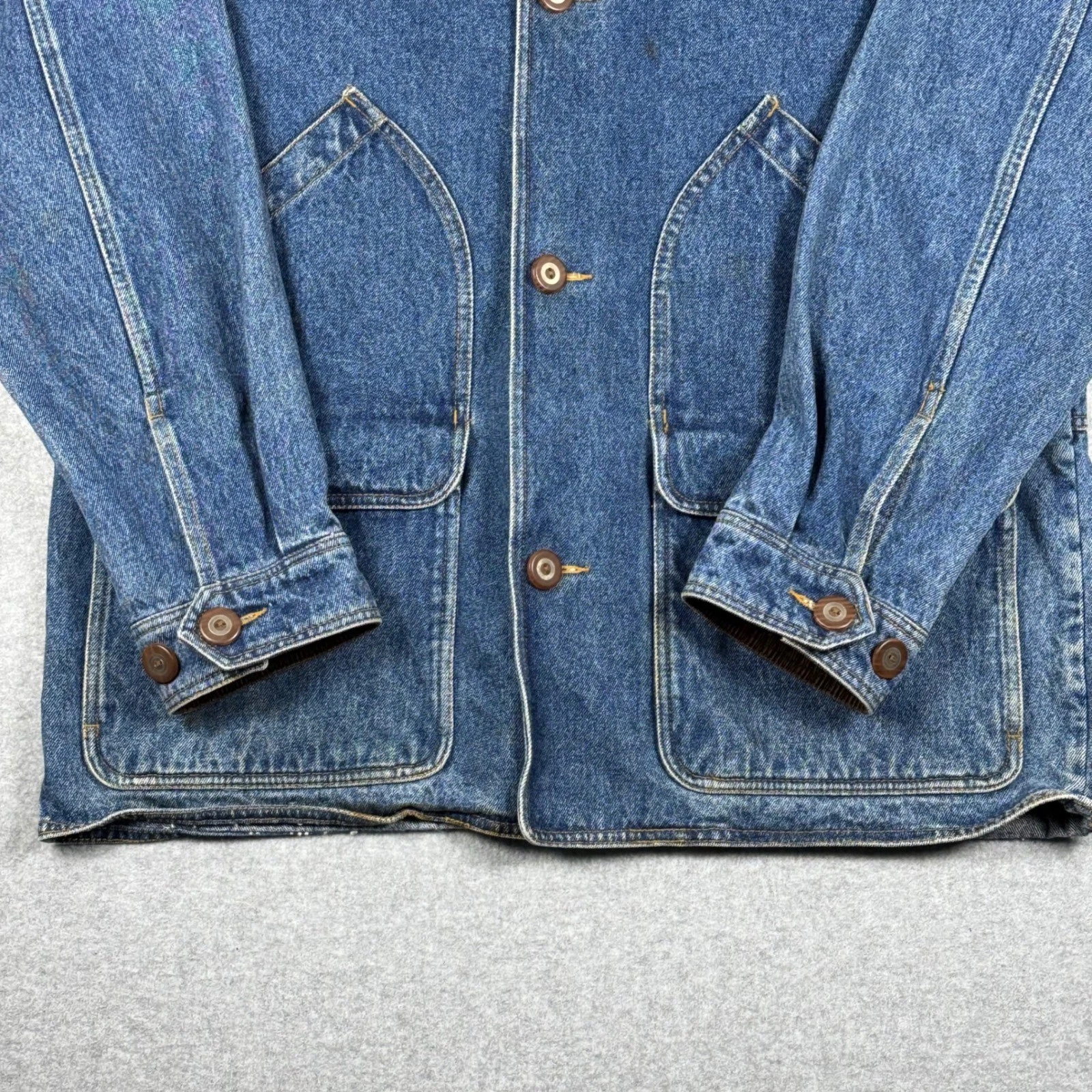 Vintage 90s Eddie Bauer Denim Jacket Mens L Chore Barn Coat Corduroy Collar - product detail image 9