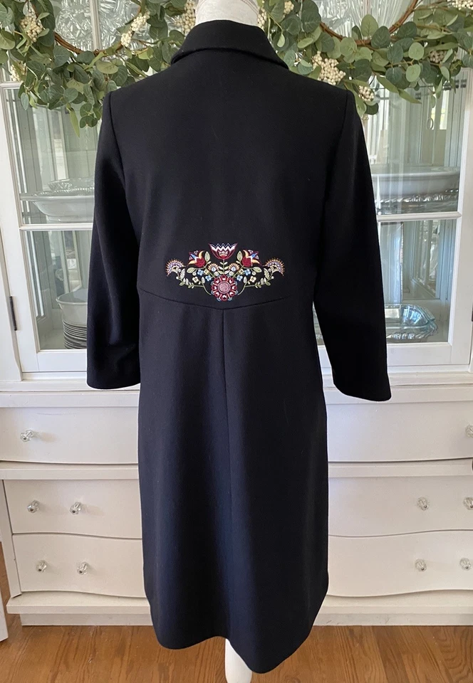Hanna Andersson Wool Floral Embroidered Girls Long Dress Coat Black 150 US 12 - Image 2 of 4