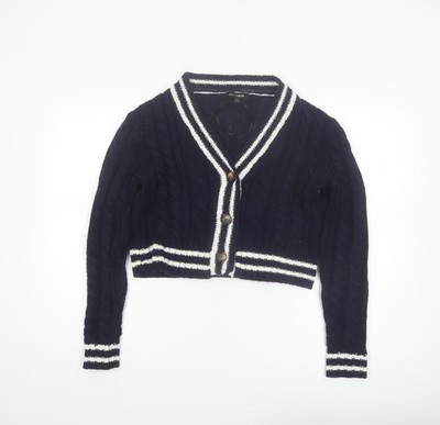 QED London Damen Strickjacke blau Zopfmuster V-Ausschnitt L