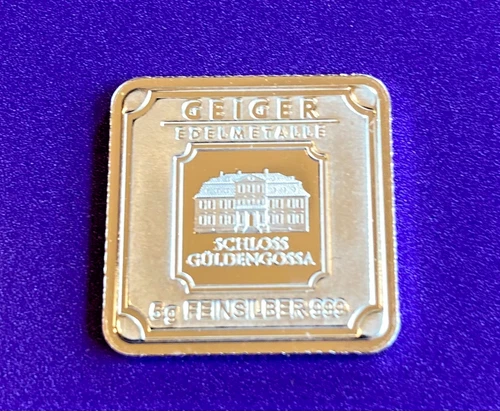 5 Grams Geiger Edelmetalle Silver Bar .999 Fine Schloss Guldengossa S/N A0078002