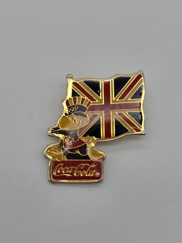 VTG 1980 Coca-Cola Sam Eagle Olympics United Kingdom Union Jack Flag Enamel Pin