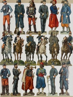 Oblaten Glanzbild scrap Soldat 12 4cm GROSS Reiter Kavalierie Krieger Nation RTS