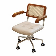 Sedia da Ufficio con Schienale Intrecciato Design Vintage Poltroncina su Ruote