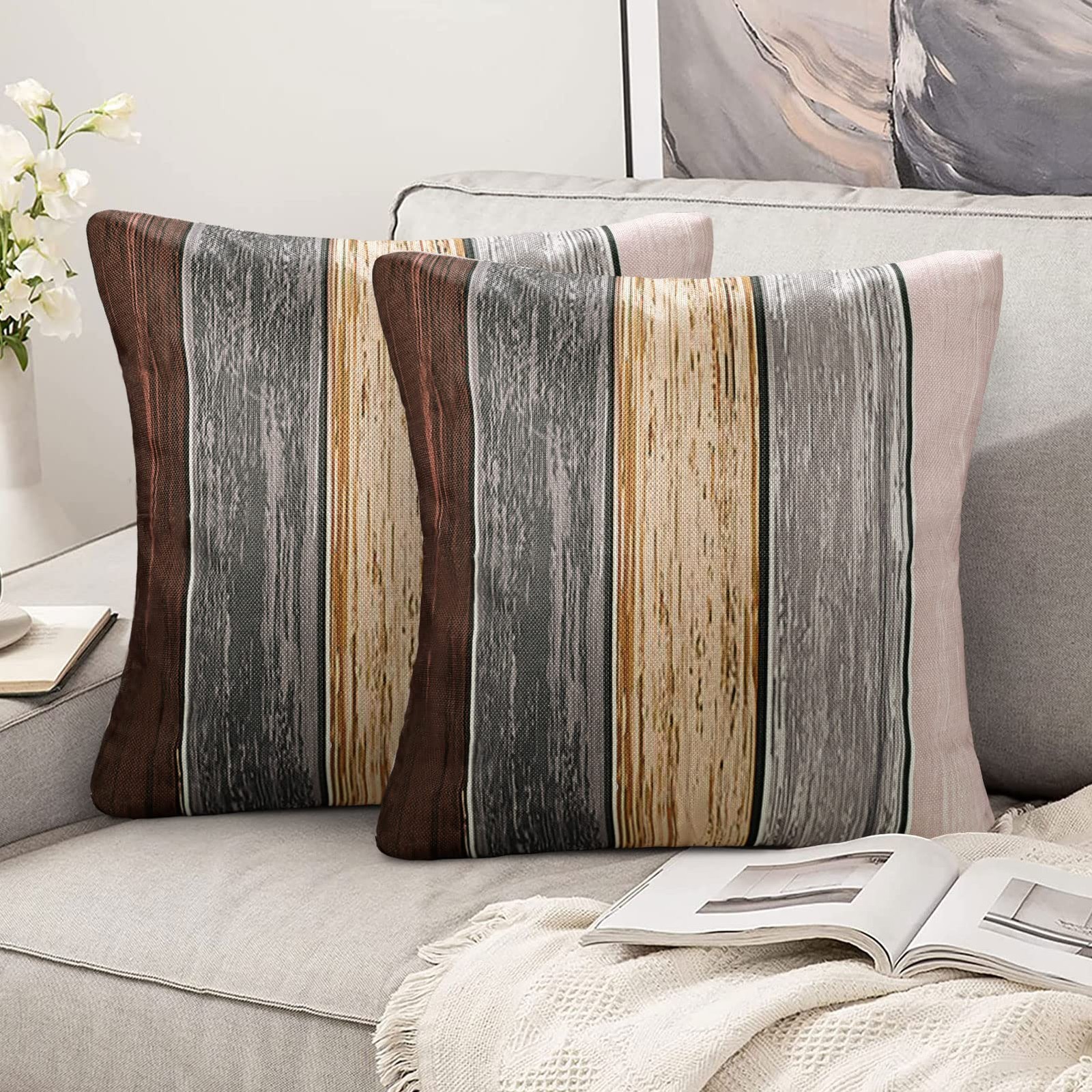 Taies d'oreiller 45x45 en lin lavable gris marron pour rafraîchir canapé