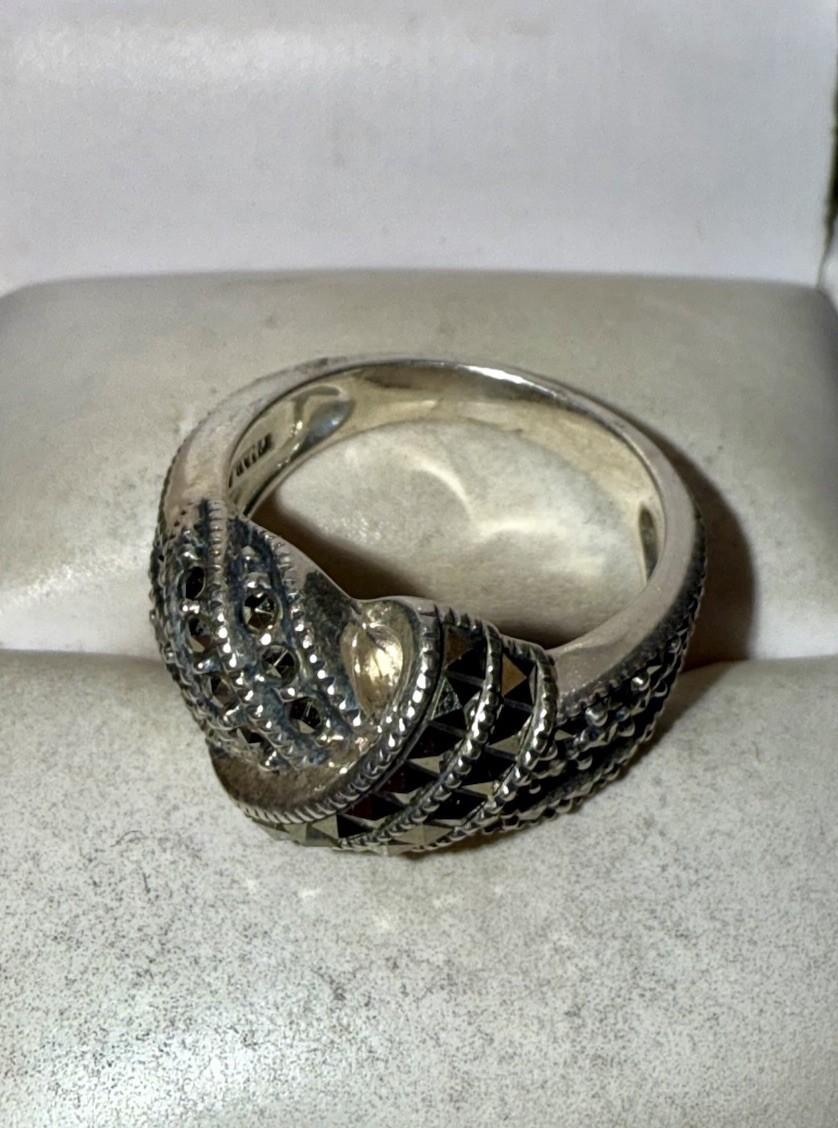 ESTATE Solid Sterling Silver Marcasite Swirl Ring… - image 4