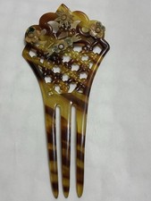 ON SALE Victorian Era Tortoise Shell Hair Comb With Flower Accents On Comb