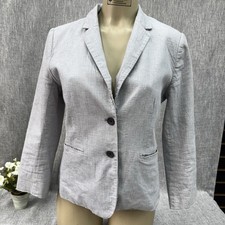 Banana Republic Light Gray Linen Blend Blazer Jacket Size 8 Two Button Workwear