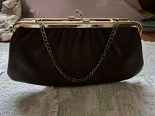 Clutch, Brown, Kisslock/Chain, Purse, Vintage, Flower Pattern Lining, Wearaged