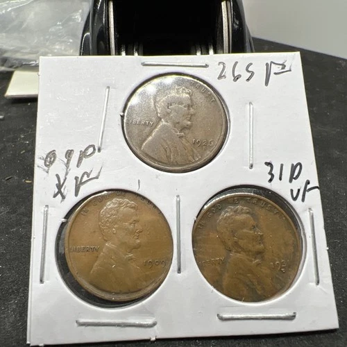 3 Coin Wholesale Lot Lincoln Wheat Cents 1926 S Fine 1909 P XF 1931 D VF