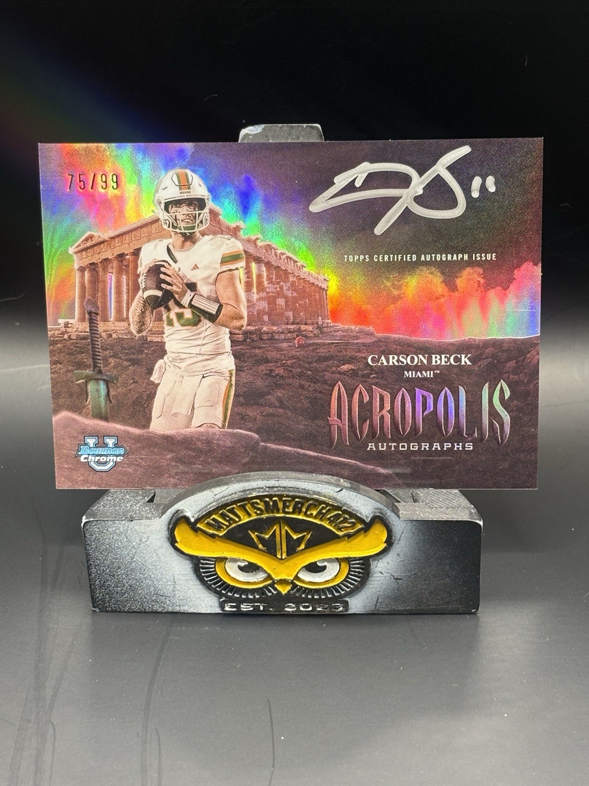 2025 Bowman University Chrome Carson Beck Acropolis Refractor On Card Auto /99