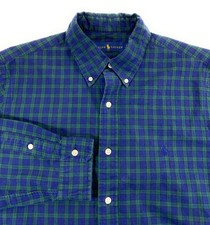 Ralph Lauren Polo Men's Button Down Navy Blue Green Check Dress Shirt 16 32/33