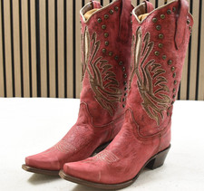 Corral Ladies Red Inlay  Embroidery Studs Circle G L6024 Size 7.5 M Western