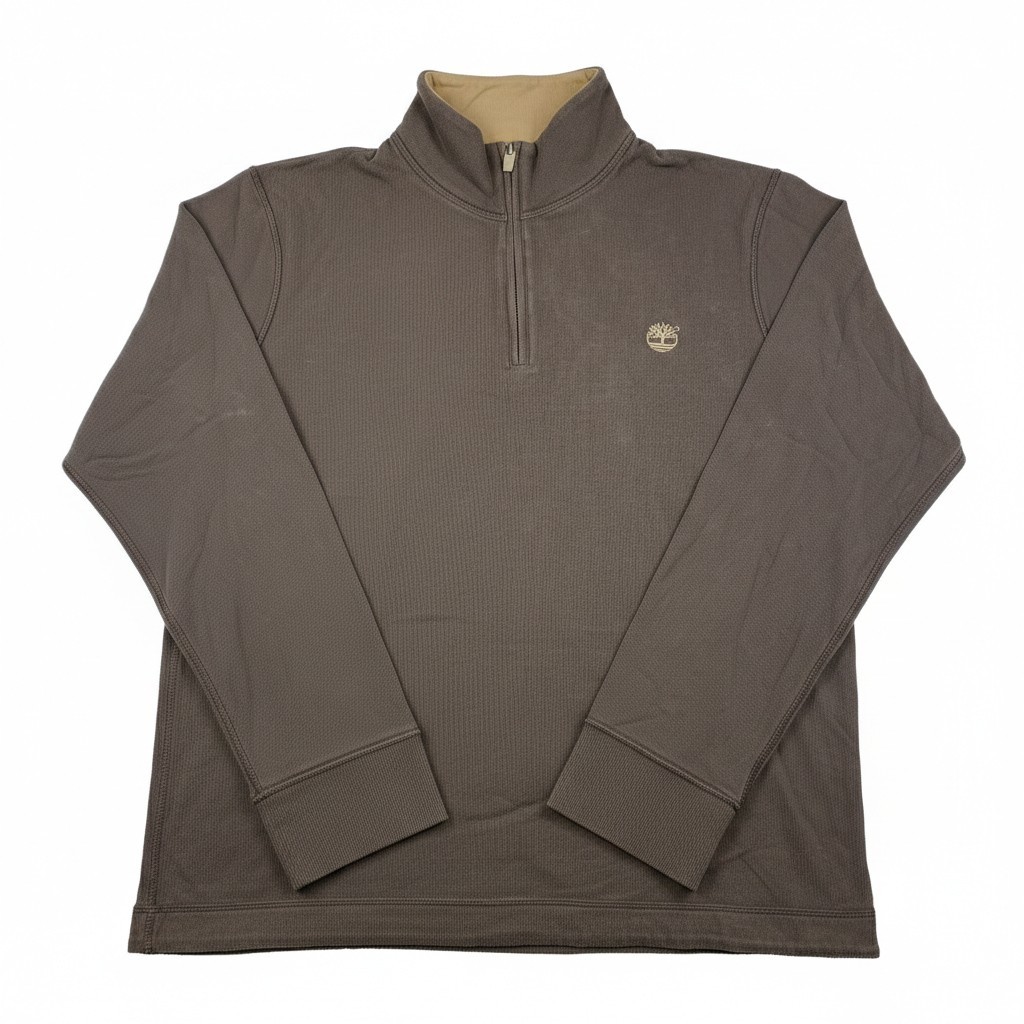 Timberland Pullover Men L/G 1/4 Zip Brown Cotton Regular Fit Logo Very Good