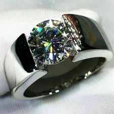 3Ct Round Cut Lab-Created Diamond Men's Engagement Ring 14K White Gold Finish