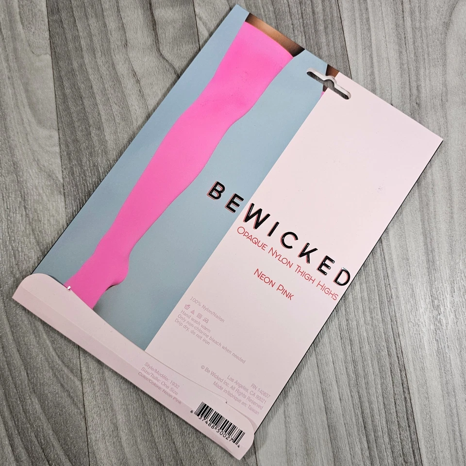 Medias hasta los muslos de nailon opacas coloridas Be Wicked, rosa neón, talla única Foto 2 de 3