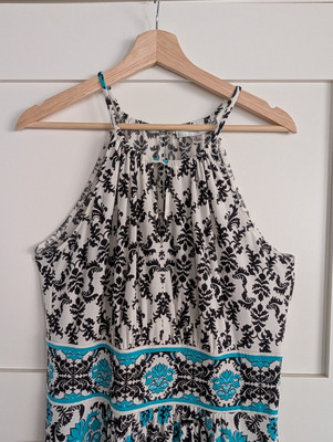 london style collection maxi dress London Style Collection Maxi Dress 12 Teal White Beachy Sundress Wedding Shower