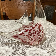 Vintage Murano Style Blown Glass Art Glass Red White Angel Fish Paperweight