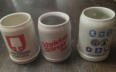 3 Ceramic Mugs Made In Germany  Spatenbrau,Schwieber And Munchner Beers 5.0L