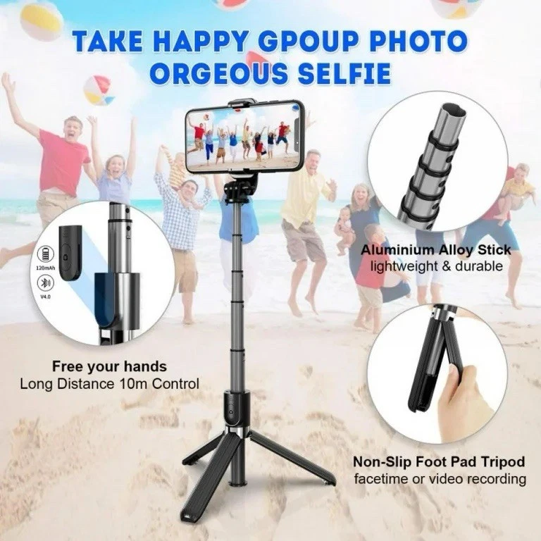 3-in-1 Extendable Selfie Stick Tripod 40" Bluetooth Remote for All Smartphones - Image 3 of 4