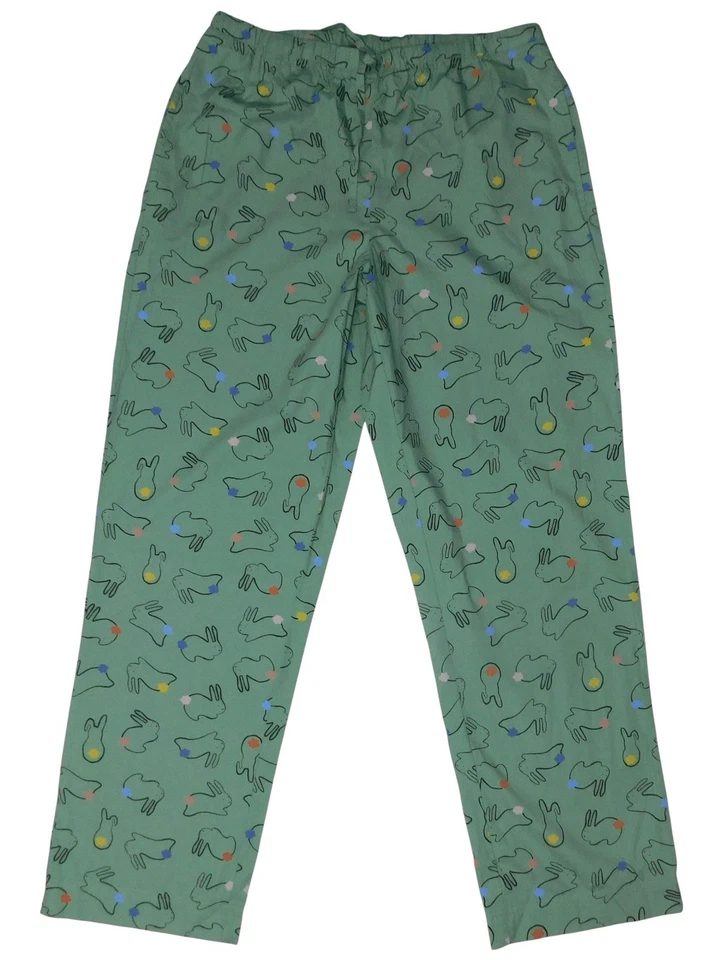 Hanna Andersson Poplin Pajama Set Adult Medium Cotton Tail Bunnies Green Pjs - Image 4 of 4